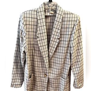 Vintage Norton McNaughton Cream/Black Windowpane Design Long Blazer.  Size=6.